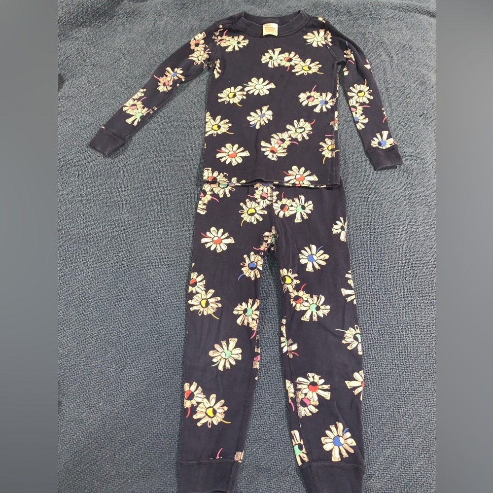 Hanna Andersson Black and Blue Pajama Set with Floral Pattern